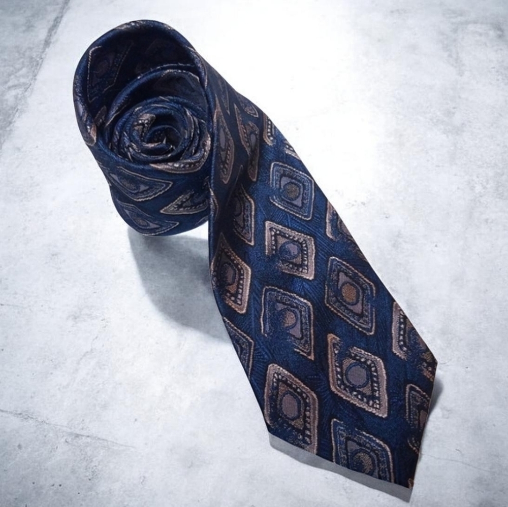 Oscar De La Renta Men's Tie Studio Black Blue Beige Made in the USA